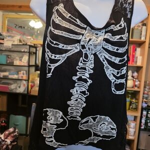 Midnight Hour White Skeleton Print Tank top Size Xl